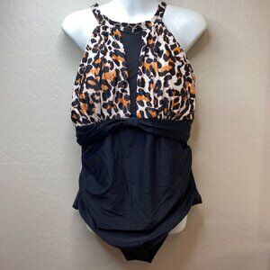 Tempt Me Womens Leopard Print Black One-Piece Swimsuit Size XL